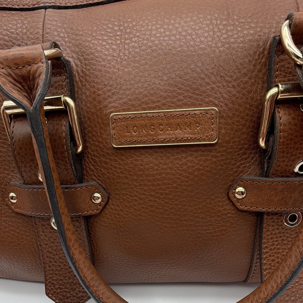 Longchamp Kate Moss Brown Zip Satchel Zebra Lining Gold Hardware Inner Pockets - Picture 2 of 7